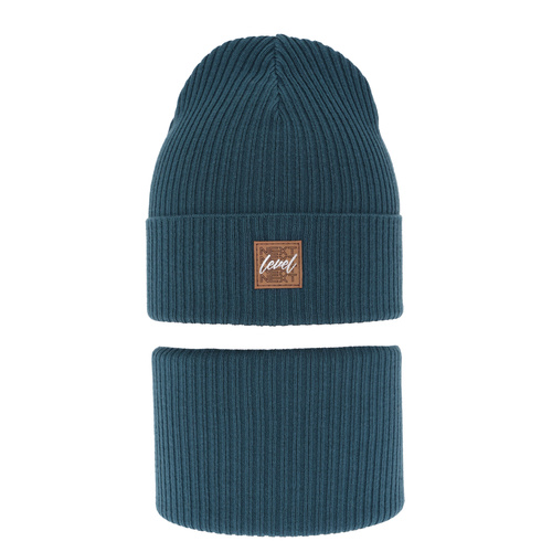 Őszi/tavaszi fiúszett: sapka és sálkendő, pamuttal, kék Fenix