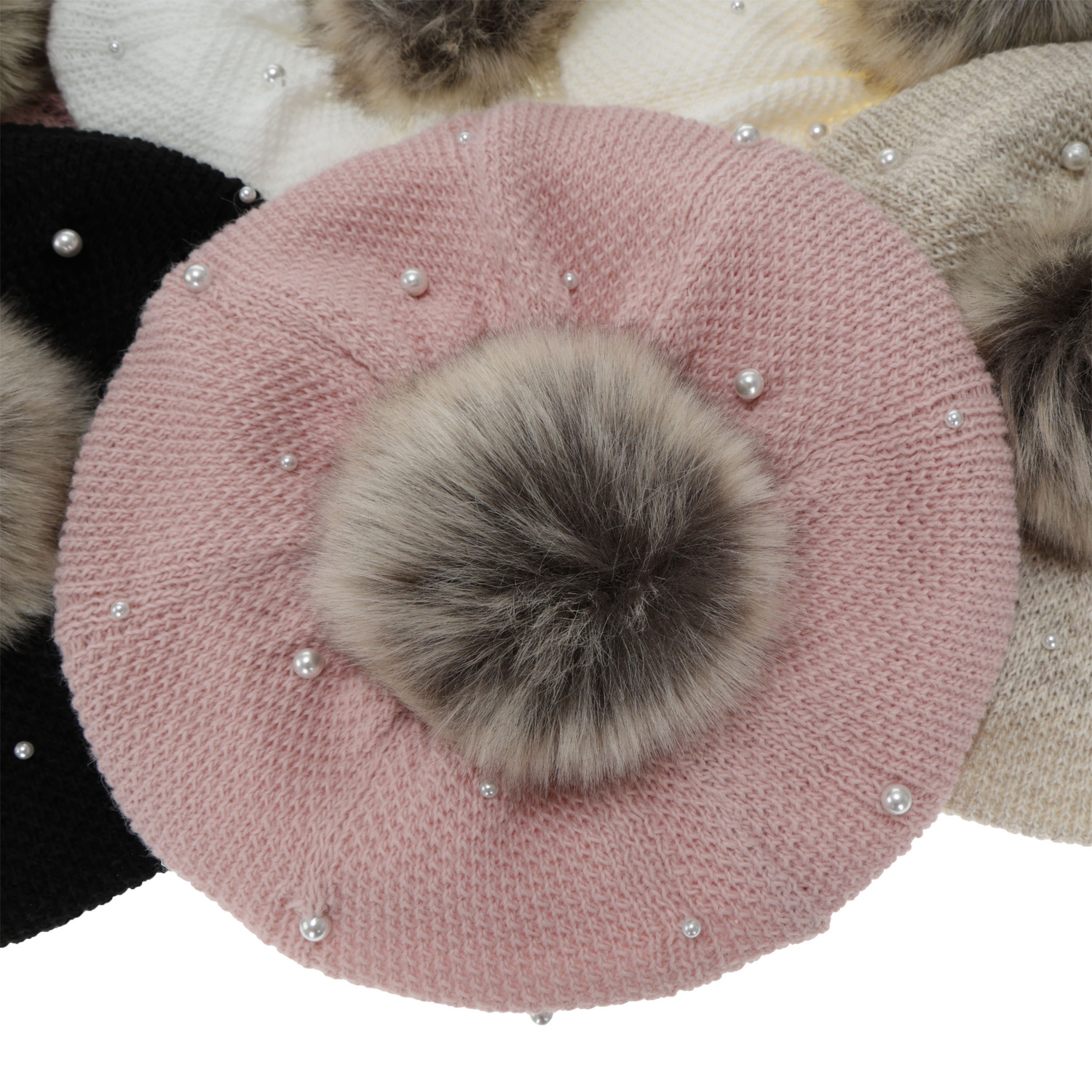 Kislány téli beret és nyakmelegítő szett, polárral bélelt, rózsaszín, pomponnal, Jeanette