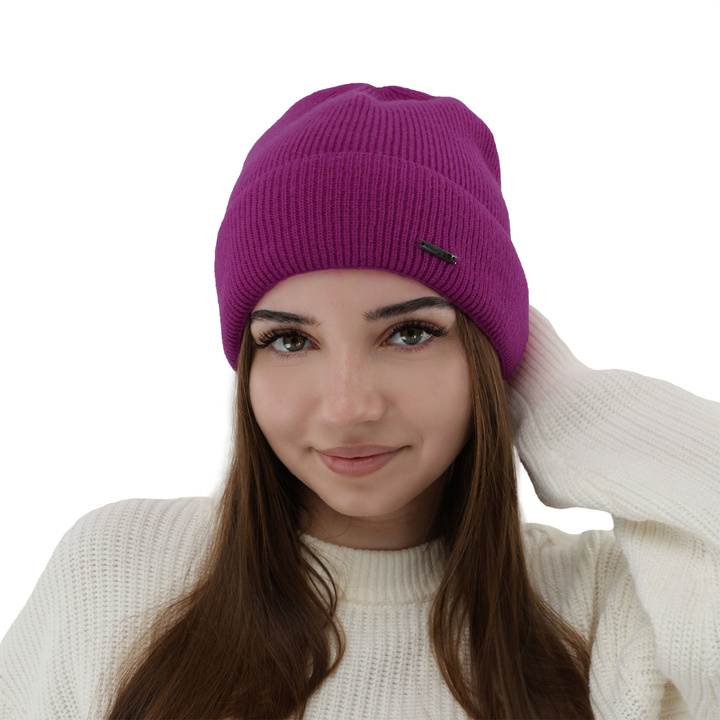 Női téli sapka, lila, merinó gyapjú kašmírral, Sindra