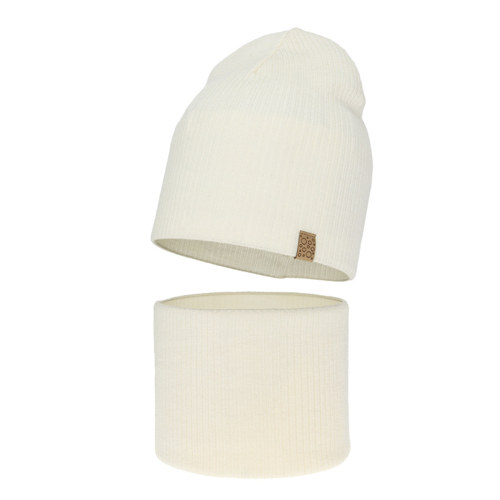 Őszi/tavaszi szett lányoknak: sapka és sál krém 100% gyapjú extrafine merinó Ricona