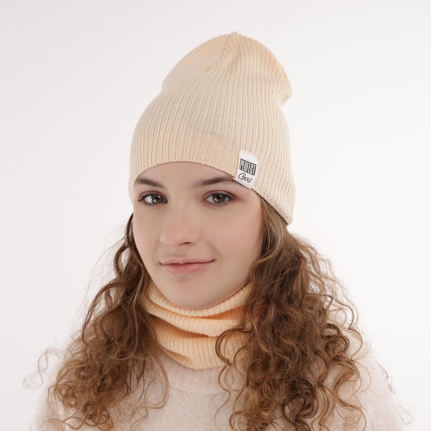 Őszi/tavaszi szett lányoknak: sapka és csősál, pamuttal, lila Farinka