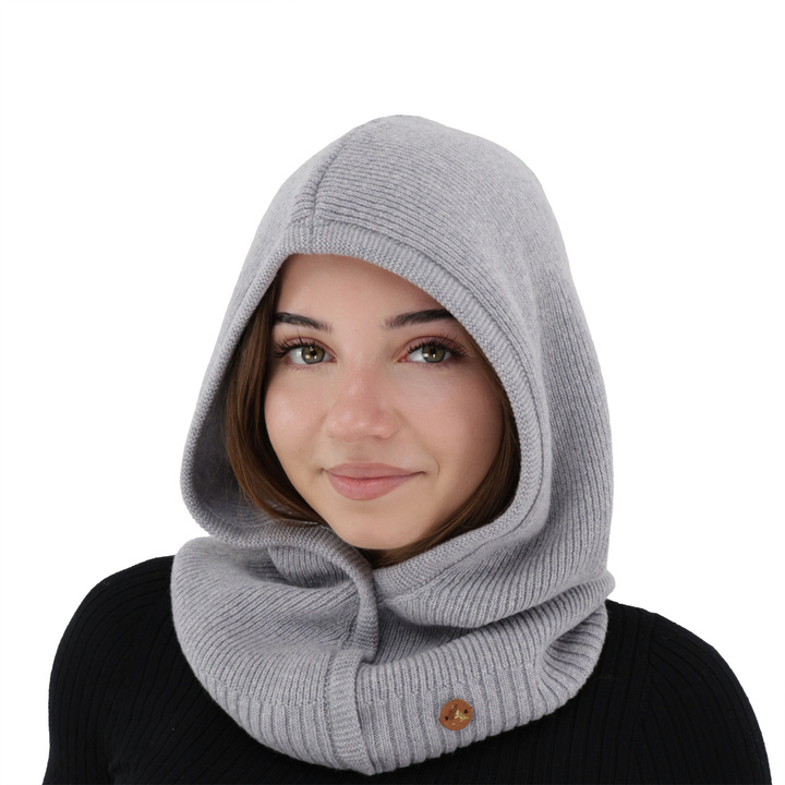 Balaclava őszi, téli, női, szürke, merinó gyapjú kasmírral, Kiruna