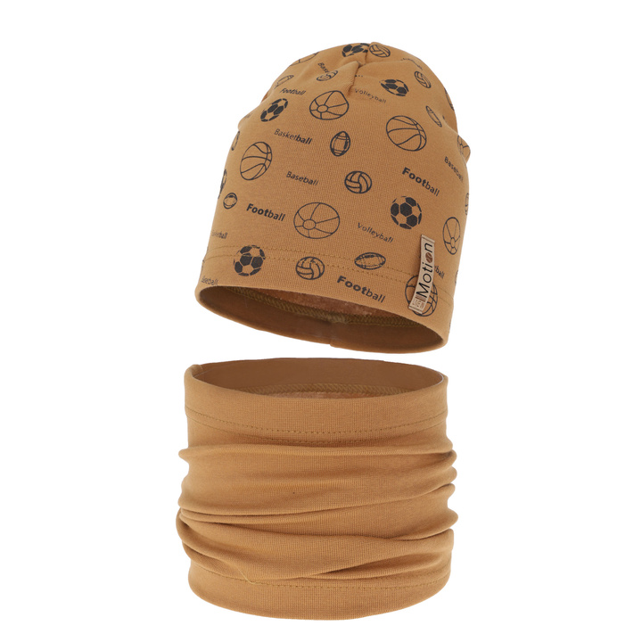 Őszi/tavaszi szett egy fiúnak: sapka és kémény pamut teve Paolo