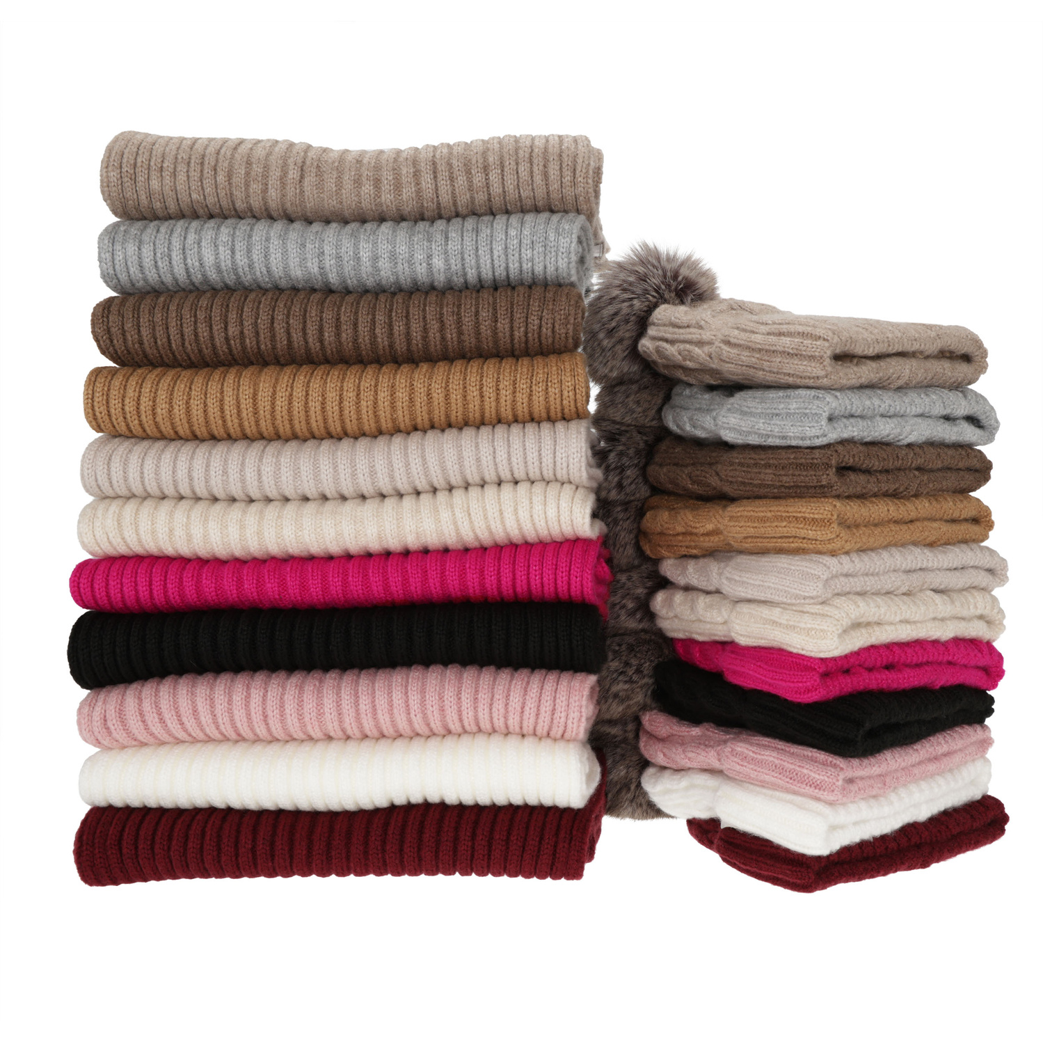 Női téli sapka és sál szett, bézs, Lunetta