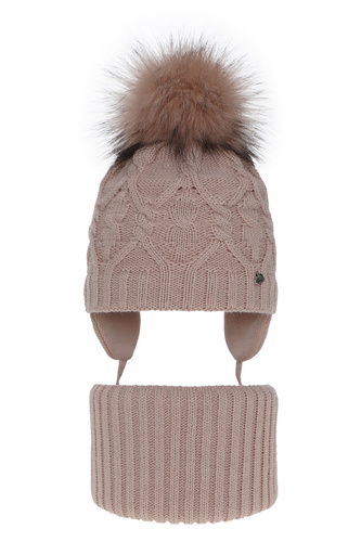 Téli szett lányoknak: sapka és sál rózsaszín pomponnal Elena