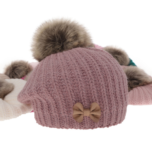 Téli készlet kislányoknak: beret és sál rózsaszín pomponnal Polinezja