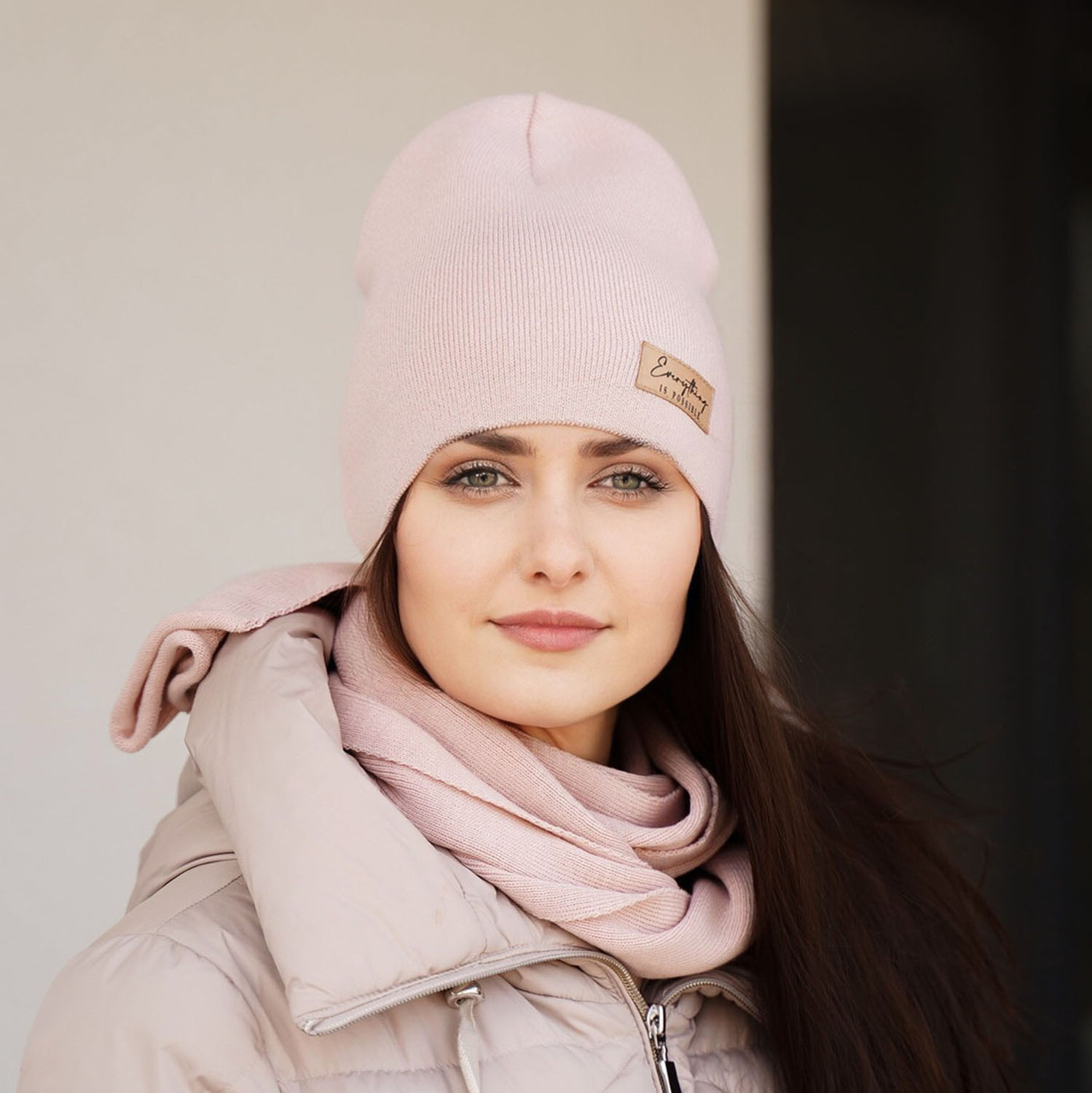 Őszi/tavaszi női szett: rózsaszín sapka és sál Zula