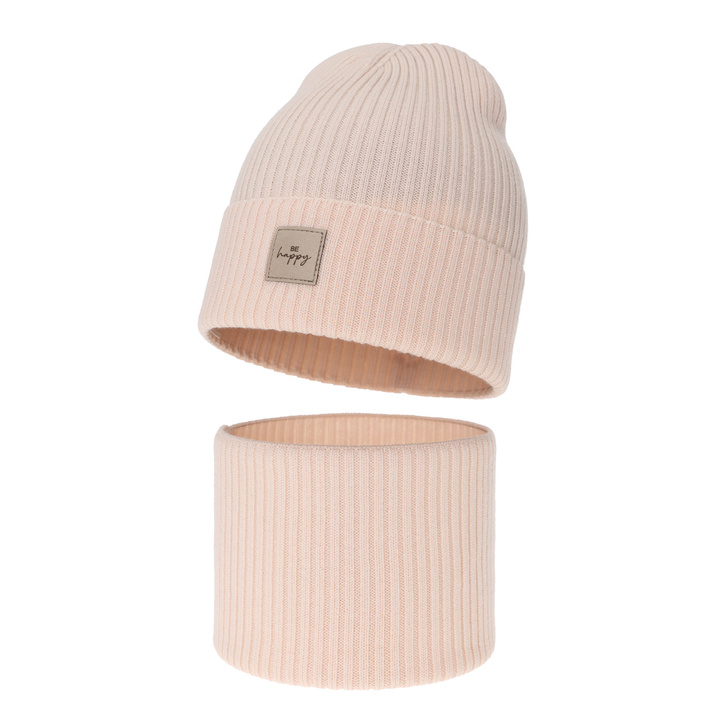 Őszi, tavaszi szett lányoknak: sapka és sál, rózsaszín, 100% gyapjú merinó Vanita