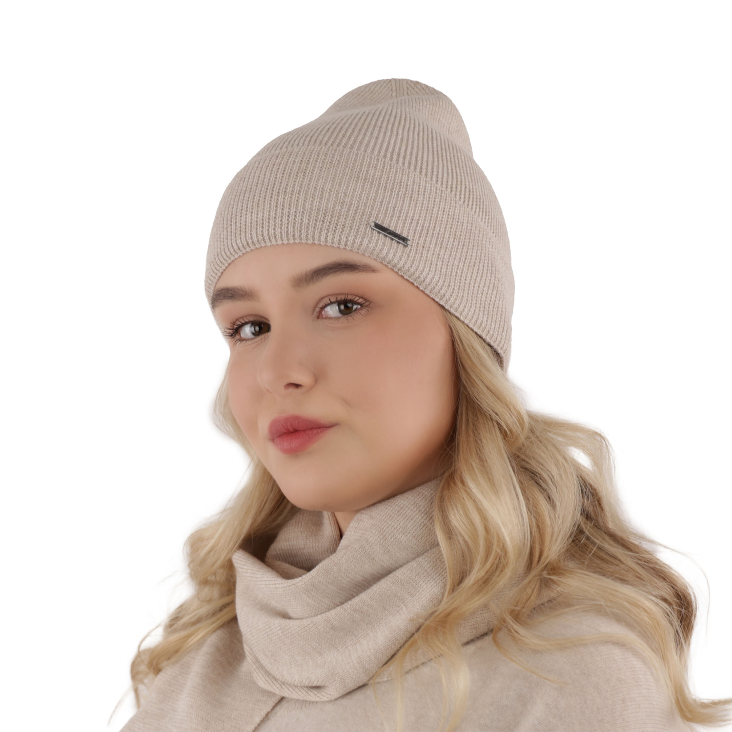 Őszi-téli női szett: sapka és sál camel 100% gyapjú extra fine merino Melpomena