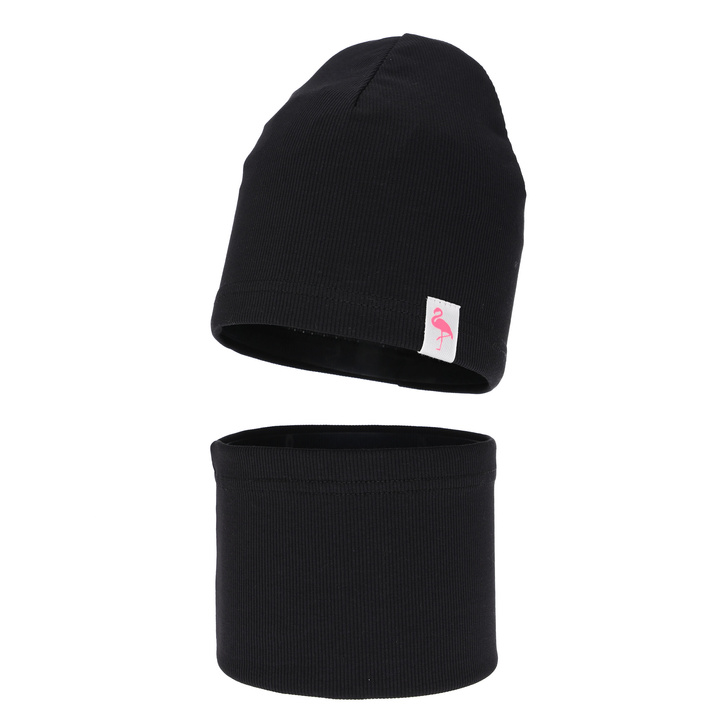 Őszi/tavaszi készlet kislányoknak: pamut sapka és sál, fekete, Rumilla