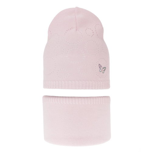 Őszi/tavaszi készlet lányoknak: sapka és nyakmelegítő, pamuttal, rózsaszín Amarilla