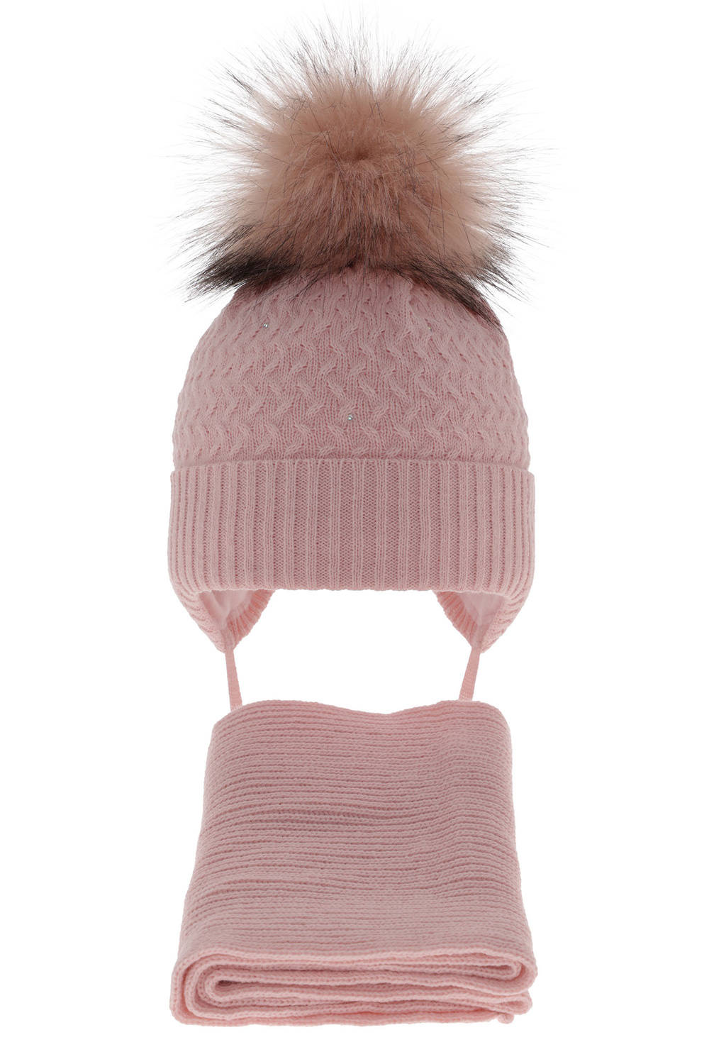 Lányoknak szóló téli szett: pomponos sapka és rózsaszín sál Zelta.