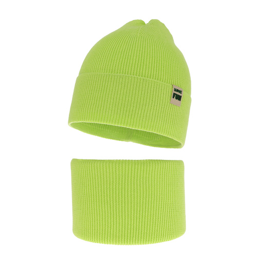 Őszi/tavaszi fiúszett: sapka és sálkendő, pamuttal, zöld Ottavio