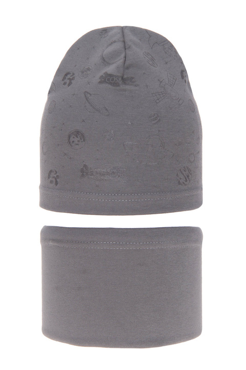 Őszi/tavaszi szett egy fiúnak: sapka és kémény pamut szürke Kosmos