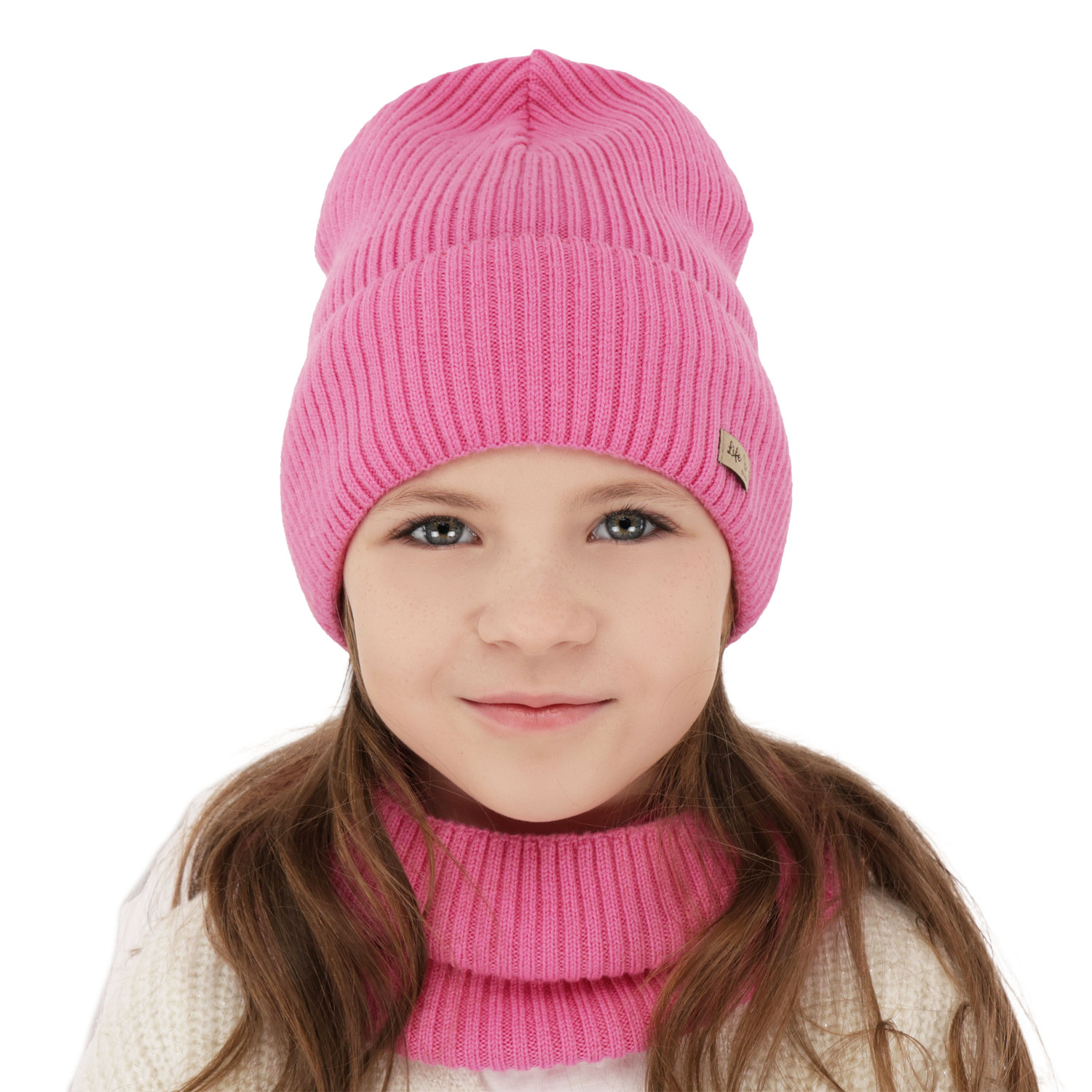 Őszi/tavaszi szett lányoknak: sapka és sál rózsaszín 100% gyapjú extrafine merinó Itra