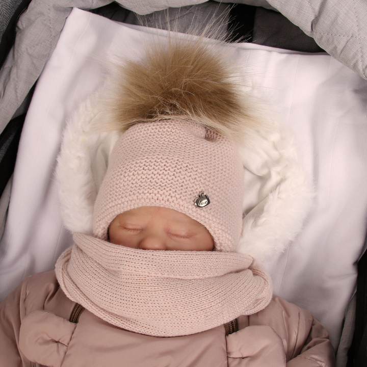Lány téli szett: pomponos sapka és sál rózsaszín Aimi