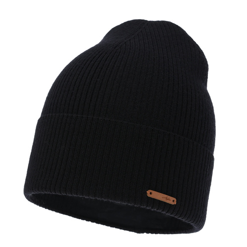 Női őszi-téli sapka, fekete, 100% merinó gyapjú, Flerra