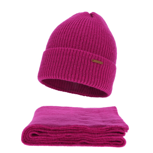 Női téli sapka és sál szett, amarant, merinó gyapjúval, Seala