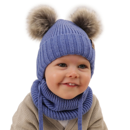 Fiúk téli szett: sapka és sál bézs 100% extrafinom merinói gyapjú Konor