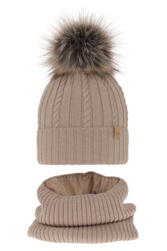 Téli szett lányoknak: sapka és sál bézs merinói gyapjú Mirabel