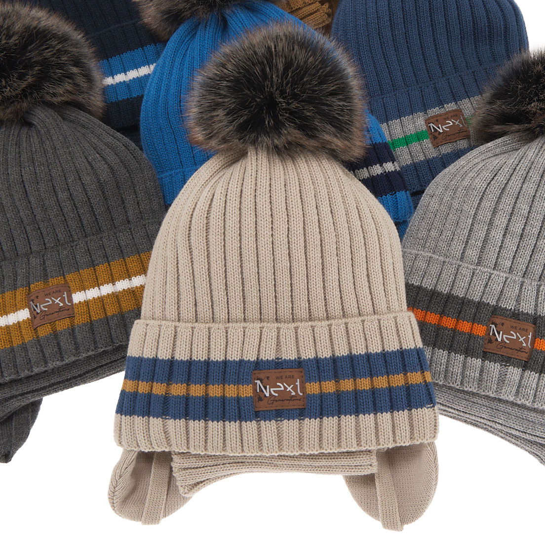 Fiú téli szett: pomponos sapka és sál sötétkék Echo