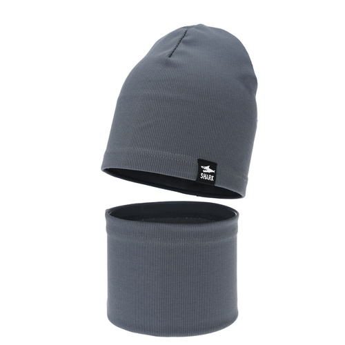 Őszi/tavaszi szett fiúknak: pamut sapka és csősál szürke Rumel