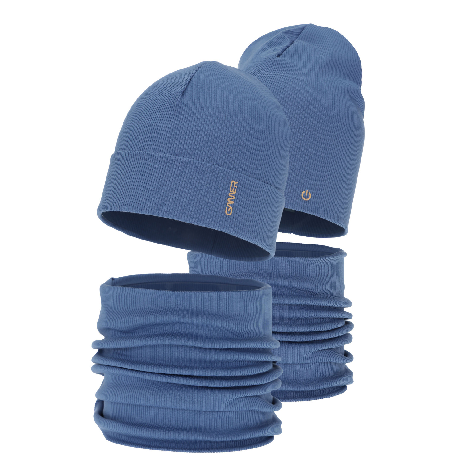 Kisfiú tavaszi-őszi sapka és nyakmelegítő szett, pamut, kék, Desider