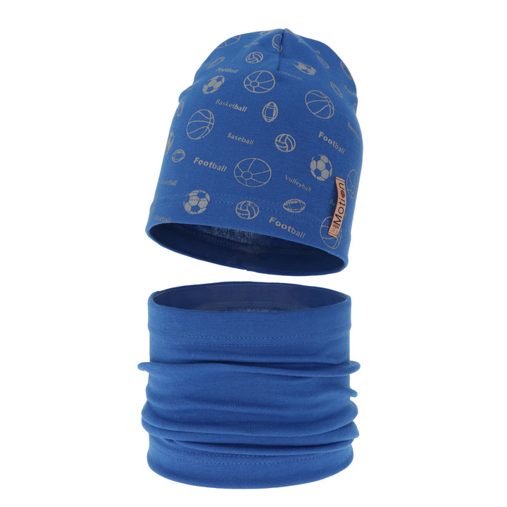 Őszi/tavaszi szett egy fiúnak: sapka és kémény pamut kék Paolo