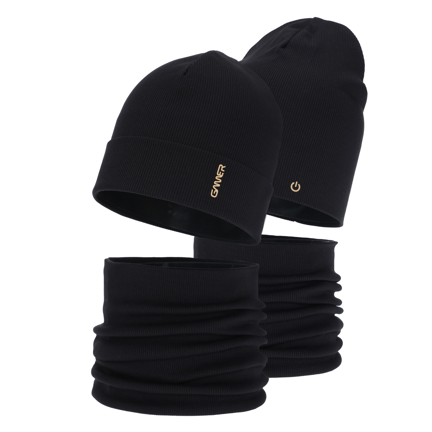 Kisfiú tavaszi-őszi sapka és nyakmelegítő szett, pamut, fekete, Desider