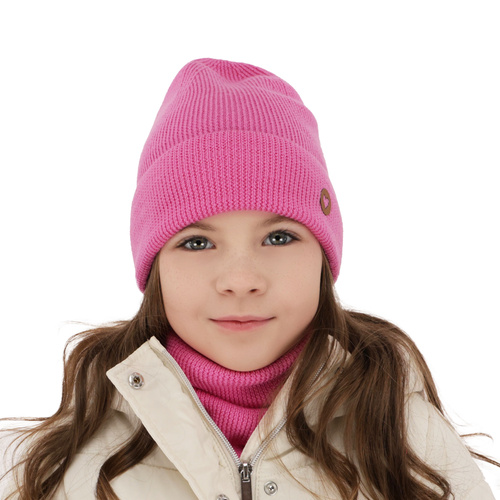 Őszi/tavaszi szett lányoknak: sapka és sál rózsaszín 100% gyapjú extrafine merinó Brook
