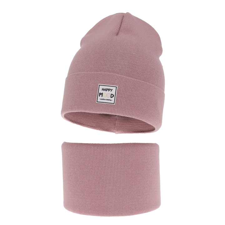 Őszi/tavaszi készlet lányoknak: sapka és nyakmelegítő, pamuttal, rózsaszín Mersila