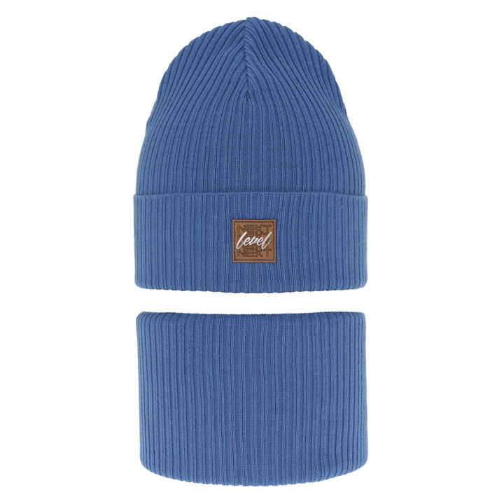 Őszi/tavaszi fiúszett: sapka és sálkendő, pamuttal, kék Fenix