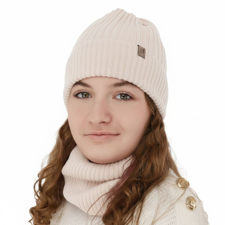 Lányoknak való téli szett: sapka és sál, rózsaszín, 100% merinói gyapjú, Patricia