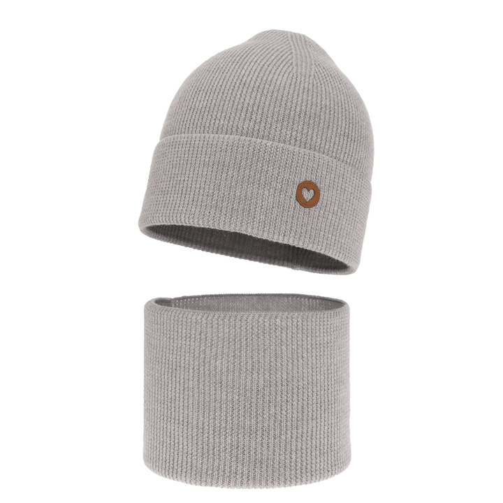 Őszi/tavaszi szett lányoknak: sapka és sál szürke 100% gyapjú extrafine merinó Brook