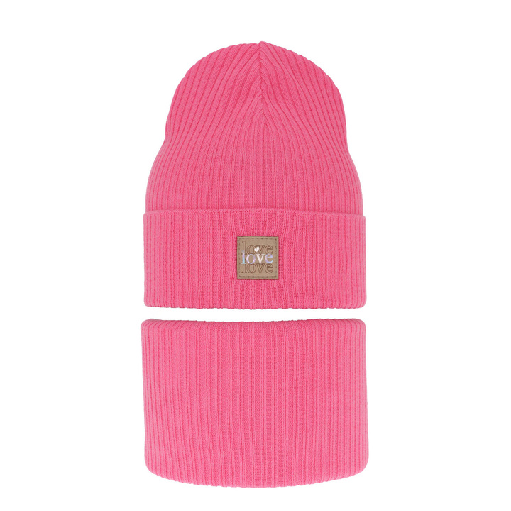 Őszi/tavaszi készlet lányoknak: sapka és nyakmelegítő, pamuttal, rózsaszín Furora