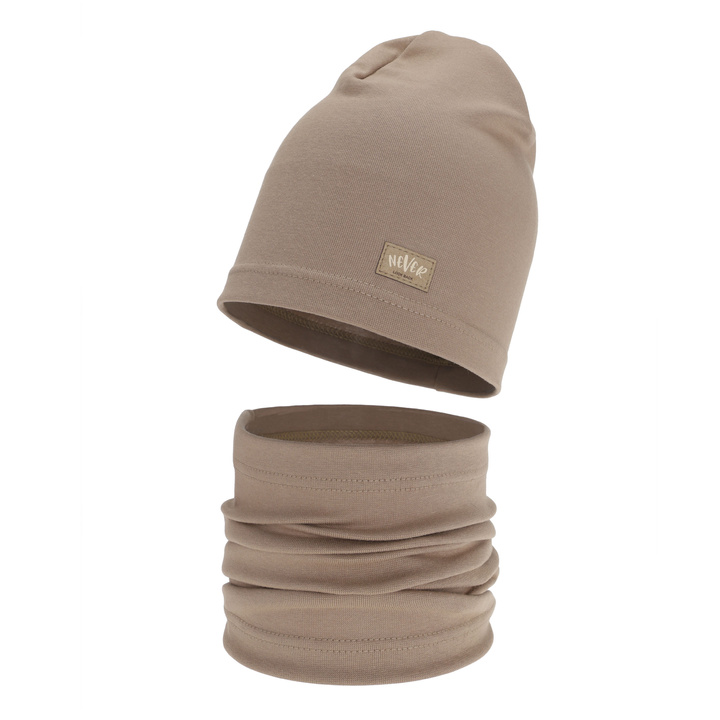 Kislány tavaszi-őszi sapka és nyakmelegítő szett, bézs, pamut, Torila