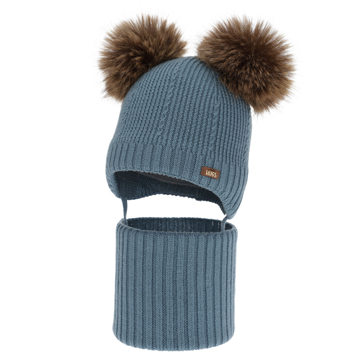 Kisfiú sapka és sál, téli szett, kék, 100% merinó gyapjú, gyapjú polárral bélelt, Lumio