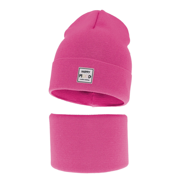 Őszi/tavaszi készlet lányoknak: sapka és nyakmelegítő, pamuttal, rózsaszín Mersila