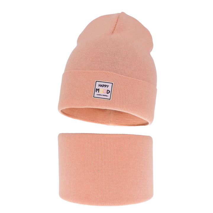 Őszi/tavaszi készlet lányoknak: sapka és nyakmelegítő, pamuttal, narancssárga Mersila