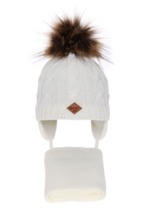 Fiú téli szett: krémszínű sapka és pomponos sál Minor