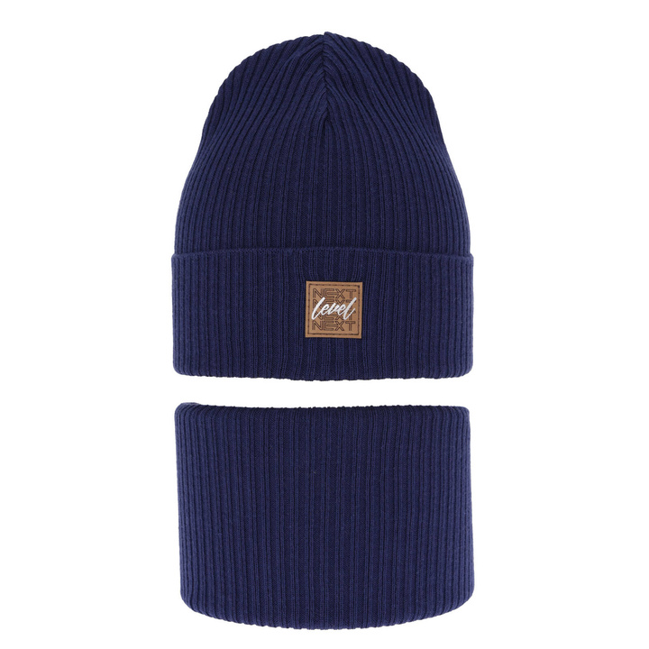 Őszi/tavaszi fiúszett: sapka és sálkendő, pamuttal, tengerészkék Fenix