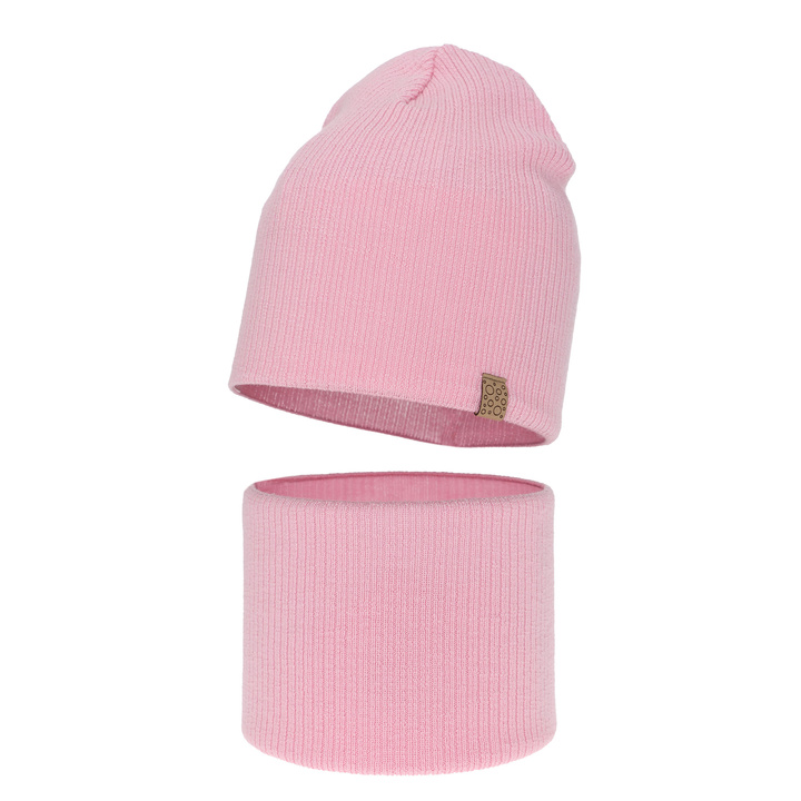 Őszi/tavaszi szett lányoknak: sapka és sál rózsaszín 100% gyapjú extrafine merinó Ricona