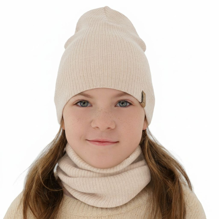 Őszi/tavaszi szett lányoknak: sapka és sál rózsaszín 100% gyapjú extrafine merinó Ricona