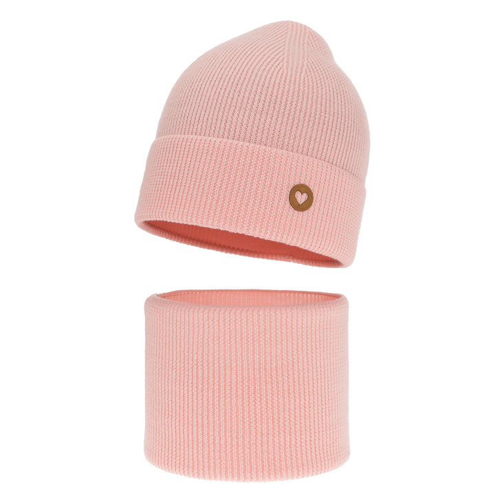 Őszi/tavaszi szett lányoknak: sapka és sál rózsaszín 100% gyapjú extrafine merinó Brook