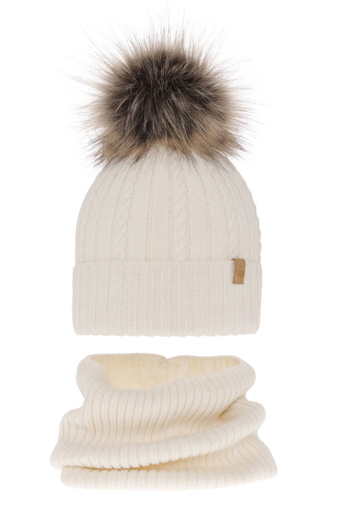 Lány téli szett: sapka és sál krémszínű merinói gyapjú Mirabel