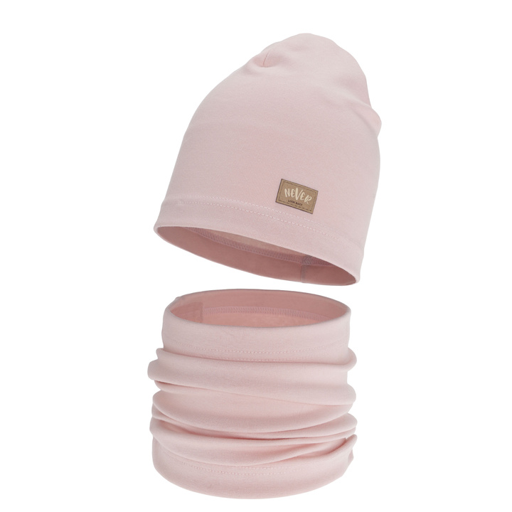 Kislány tavaszi-őszi sapka és nyakmelegítő szett, rózsaszín, pamut, Torila