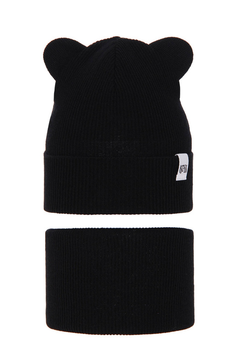 Lány tavaszi/őszi szett: sapka és sál fekete, pamuttal, Kajra