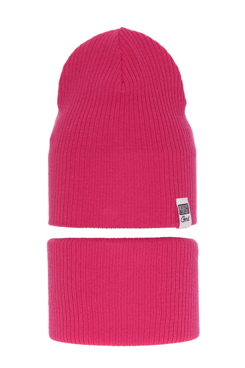 Lány őszi/tavaszi szett: sapka és csősál, pamuttal, rózsaszín Farinka