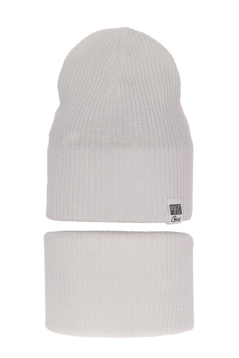 Lány őszi/tavaszi szett: sapka és krém színű, pamuttal, csősál Farinka