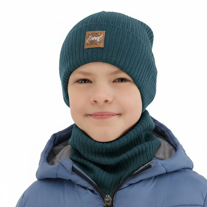 Őszi/tavaszi fiúszett: sapka és sálkendő, pamuttal, kék Fenix
